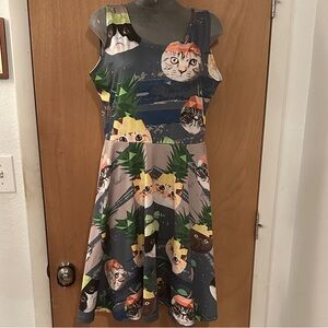 Whimsical Cats with fruit hats Print Sleeveless Midi Dress